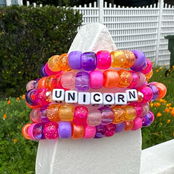 UNICORN Energy Healing Kandi Plur pony beaded bracelet set Amethyst rose quartz - Picture 4 of 4